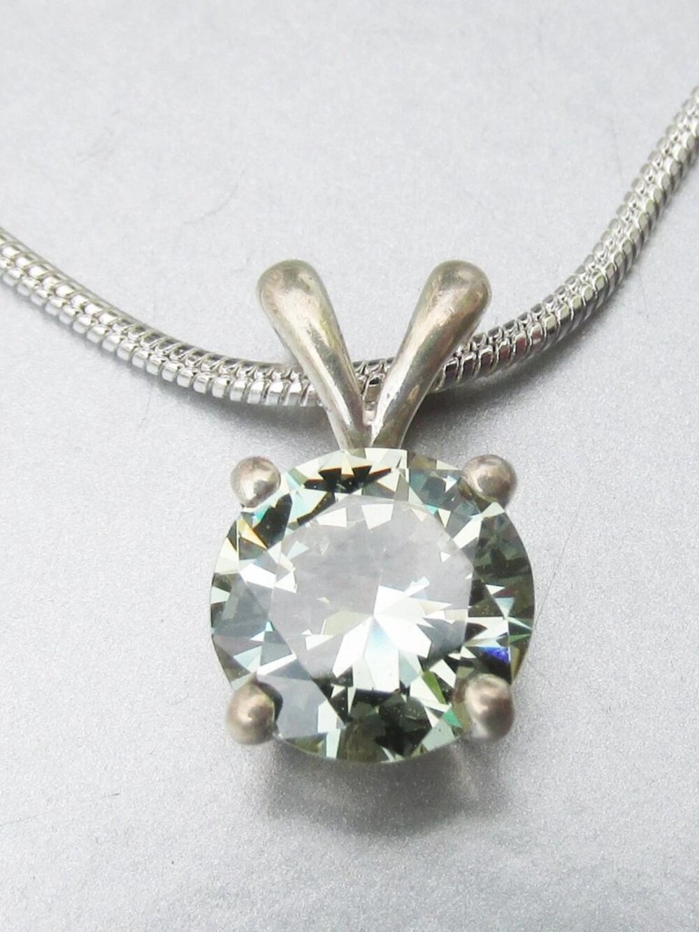 Vintage JOJAK Sterling Silver Pale Aquamarine Cubic Zirconia CZ Pendant Necklace